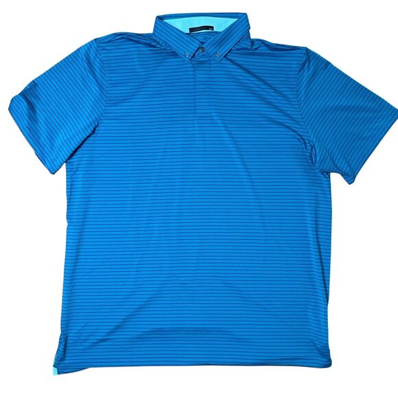 Greyson Polo Mens XXL Green Striped Performance Golf Purple Wolf Logo Collar - Picture 2 of 9